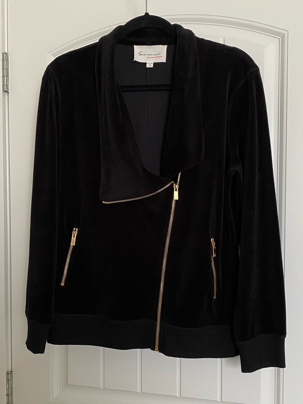 Vince Camuto Black Velvet Asymmetrical Zip Bomber Jacket with Coordinating Pants